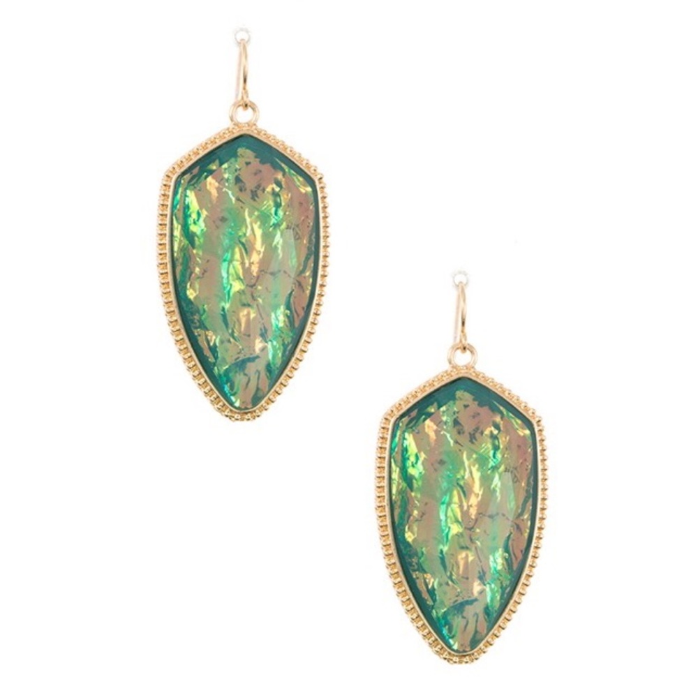 Chameleon Opal & Gold Faceted Geometric Earrings - Picture 3 of 4